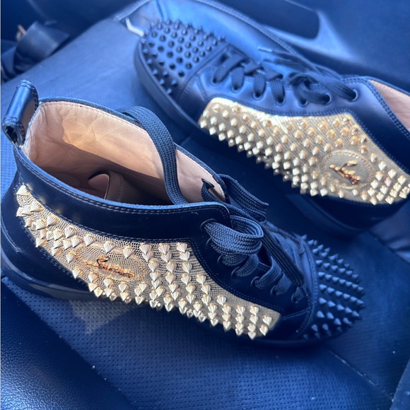 Christian Louboutin Black and Gold Studded Sneakers